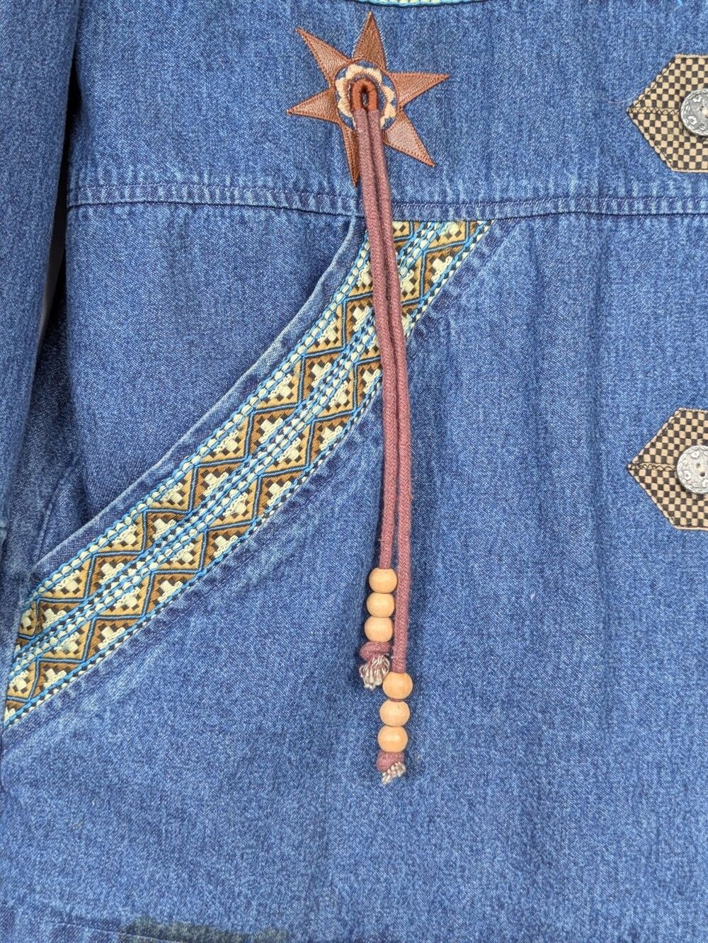 Vintage 220 Hickory Women Jacket Blue Denim Southwestern Aztec Fringe Lined MED - Picture 6 of 16